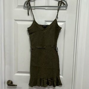 Express NWT Smocked/Stretchy Olive Green w/Gold Thread Sundress